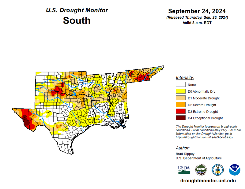 U.S Drought Monitor for the Southern Climate Region, Valid September 24th