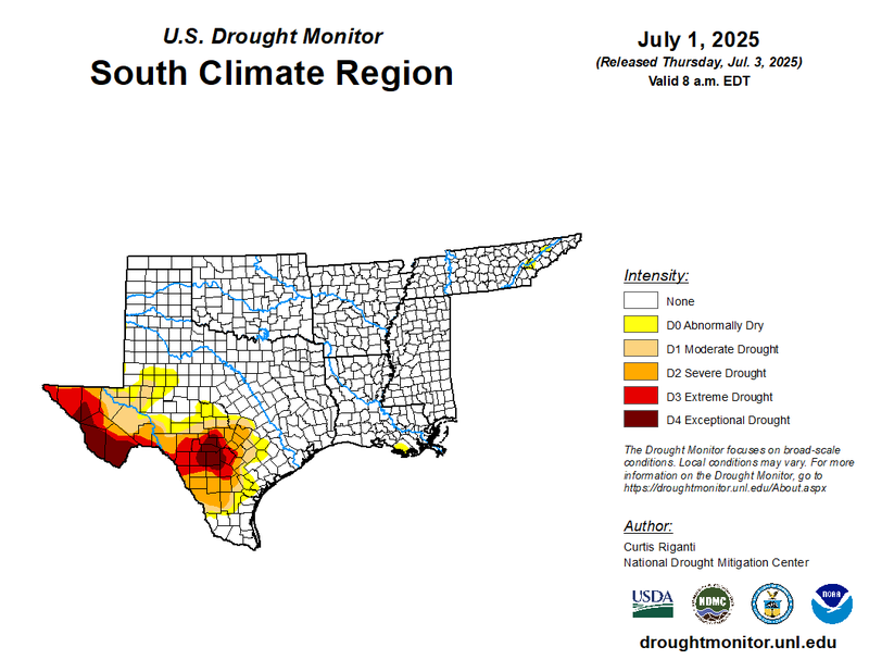 U.S. Drought Monitor valid July 1, 2025