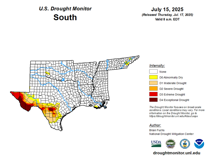 U.S. Drought Monitor valid July 15, 2025
