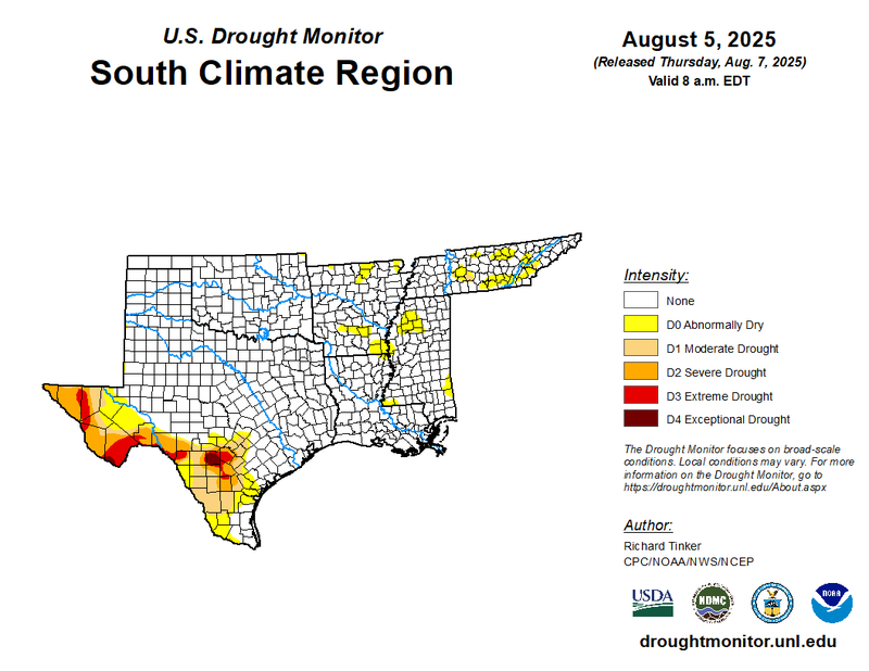 U.S. Drought Monitor valid August 5, 2025
