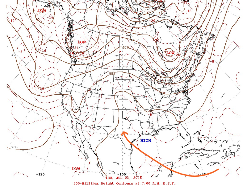 WPC 500mb Analysis, 7/3/2025 at 6am CDT