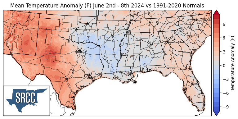 Temperature Difference from Normal June 2-8, 2024