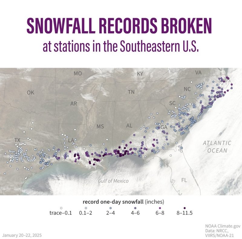 Map of broken snowfall records