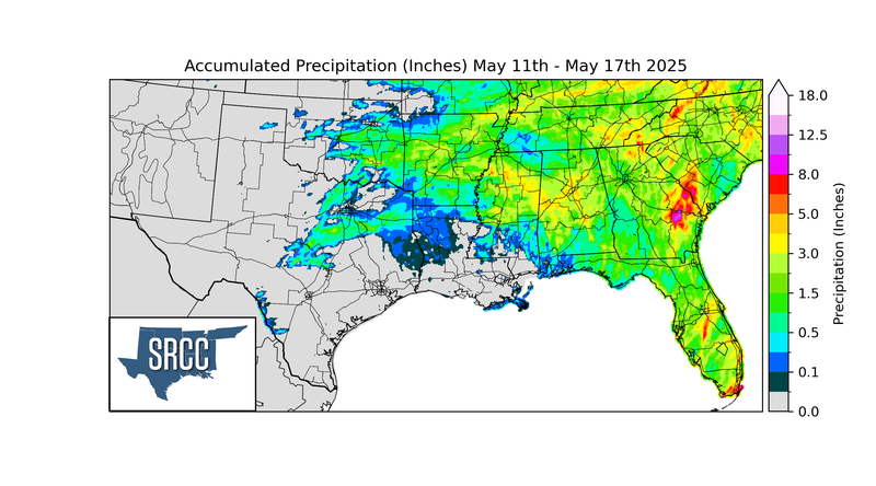 Accumulated Precipitation (inches) May 18th - May 24th 2025