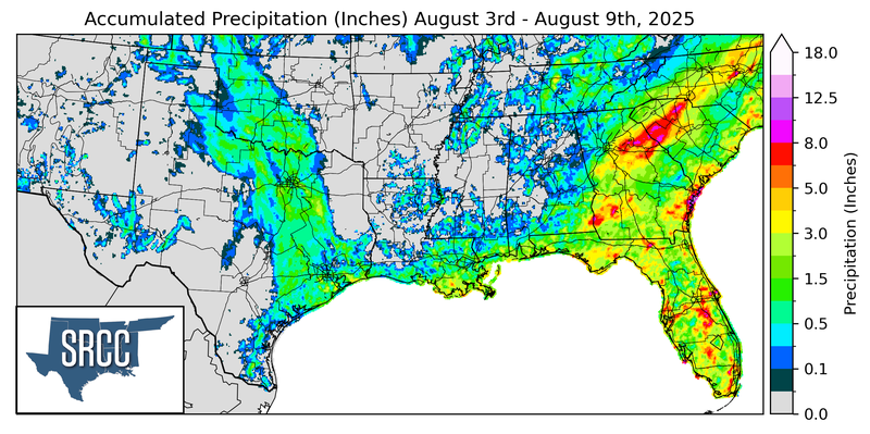 Accumulated Precipitation (inches) (August 3rd - August 9th, 2025