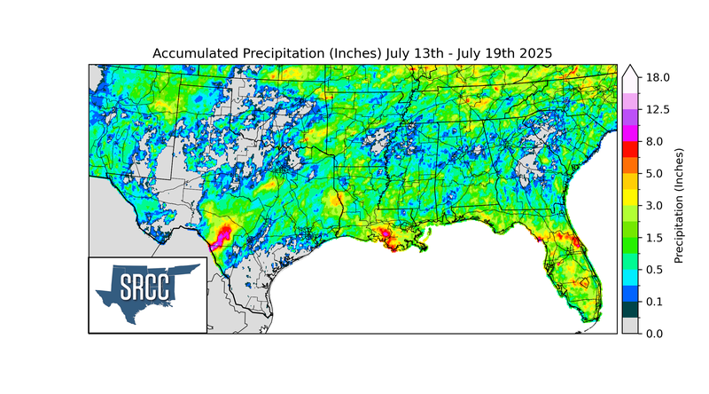 Accumulated Precipitation (inches) July 13th - July 19th 2025