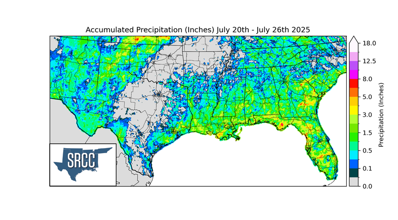 Accumulated Precipitation (inches) July 20th - July 26th 2025