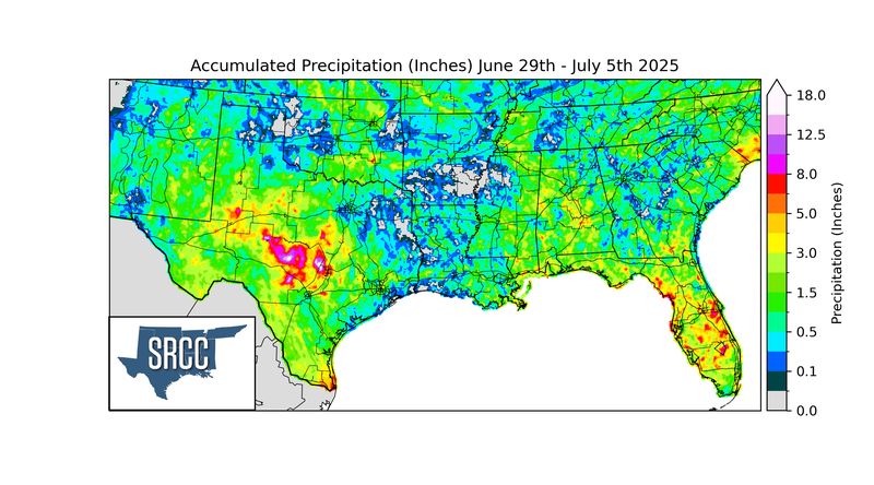 Accumulated Precipitation (inches) June 29th - July 5th 2025