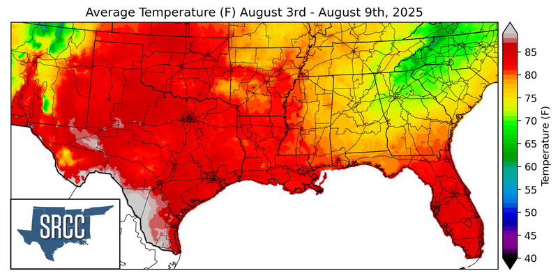 Average Temperature (F) (August 3rd - August 9th, 2025)