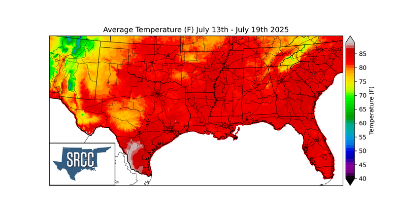 Average Temperature (F) July 13th - July 19th 2025