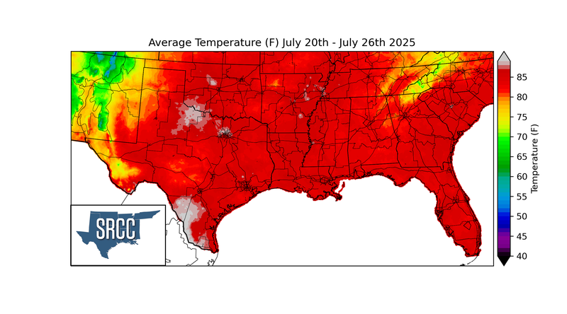 Average Temperature (F) July 20th - July 26th 2025