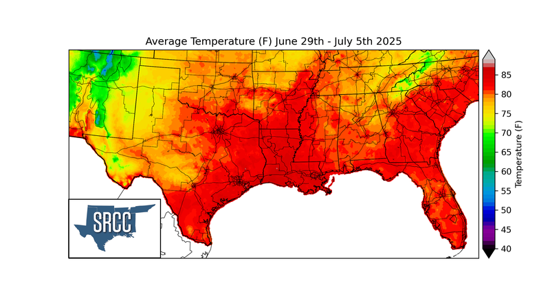 Average Temperature (F) June 29th - July 5th 2025