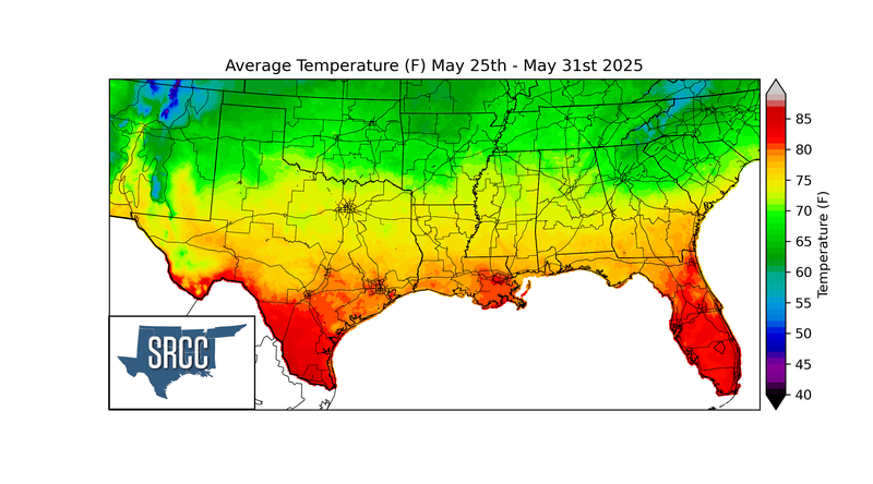 Average Temperature (F) May 25th - May 31st 2025