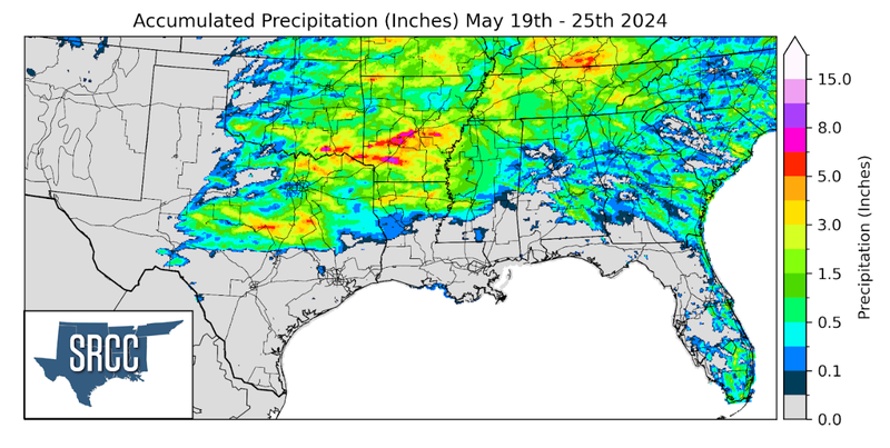 Accumulated Precipitation (inches) May 19-25, 2024