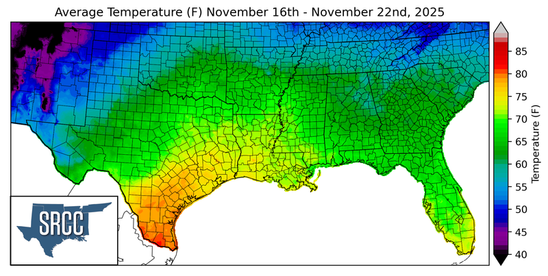 Average Temperature (F) 11/16/25-11/22/25