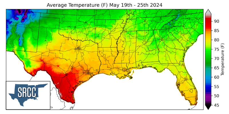 Average Temperature (F) May 19-25, 2024