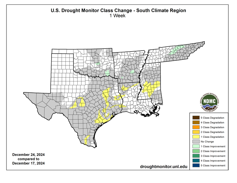 Drought Monitor 1 Week Classification Change Map, Valid October 22nd, 2024