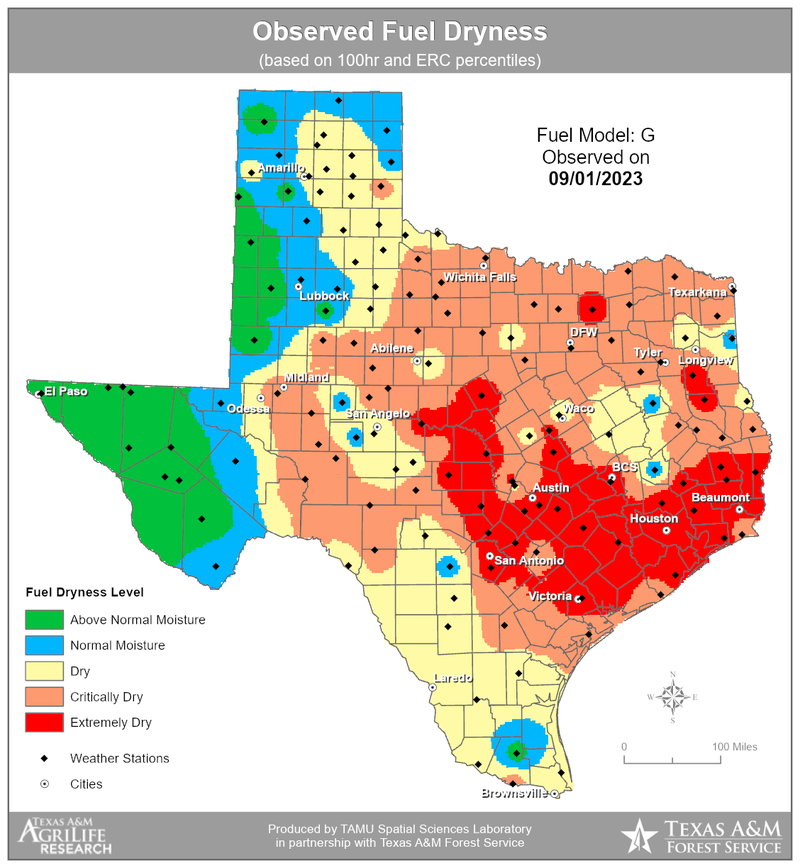 Map displaying Observed Fuel Dryness