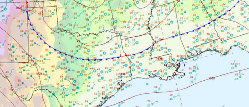 Surface analysis displaying a cold front