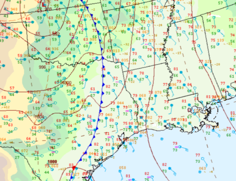 Surface Analysis displaying a strong cold front