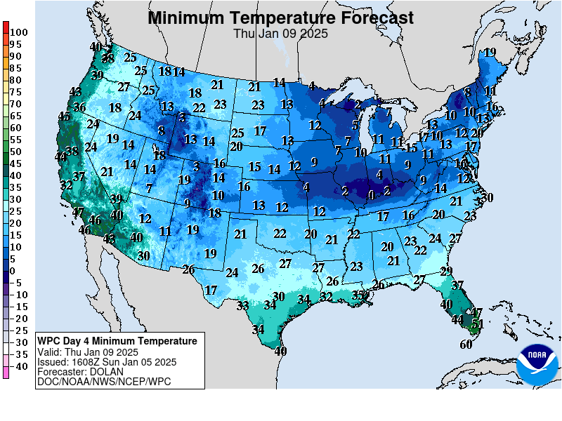 Graphic showing the minimum temperature for 1/9