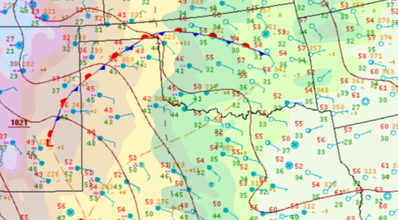 Surface analysis displaying a stationary front