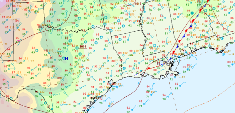 Surface Analysis showing a post frontal enviorment