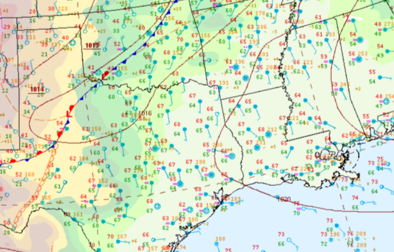 Surface analysis displaying warm temperatures