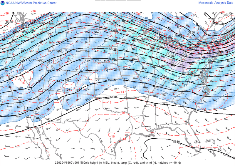 500 mb map displaying atmospheric ridging