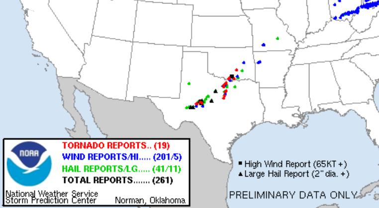 SPC storm reports for 4/19/25