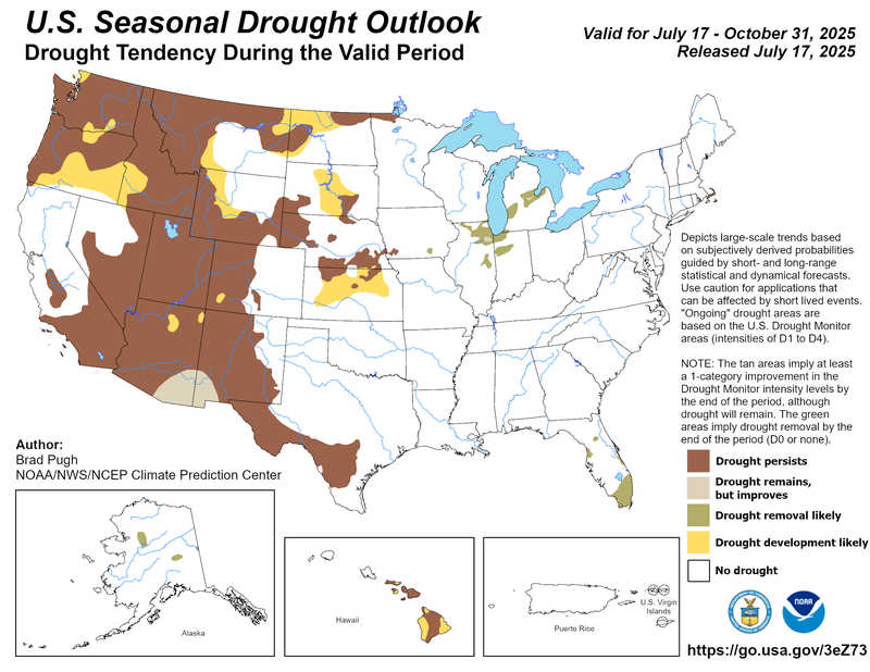 U.S. Seasonal Drought Outlook valid July 17 - October 31, 2025